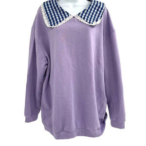 Daisy Street Oversized Sweatshirt Size 22 with Gingham Collar Purple